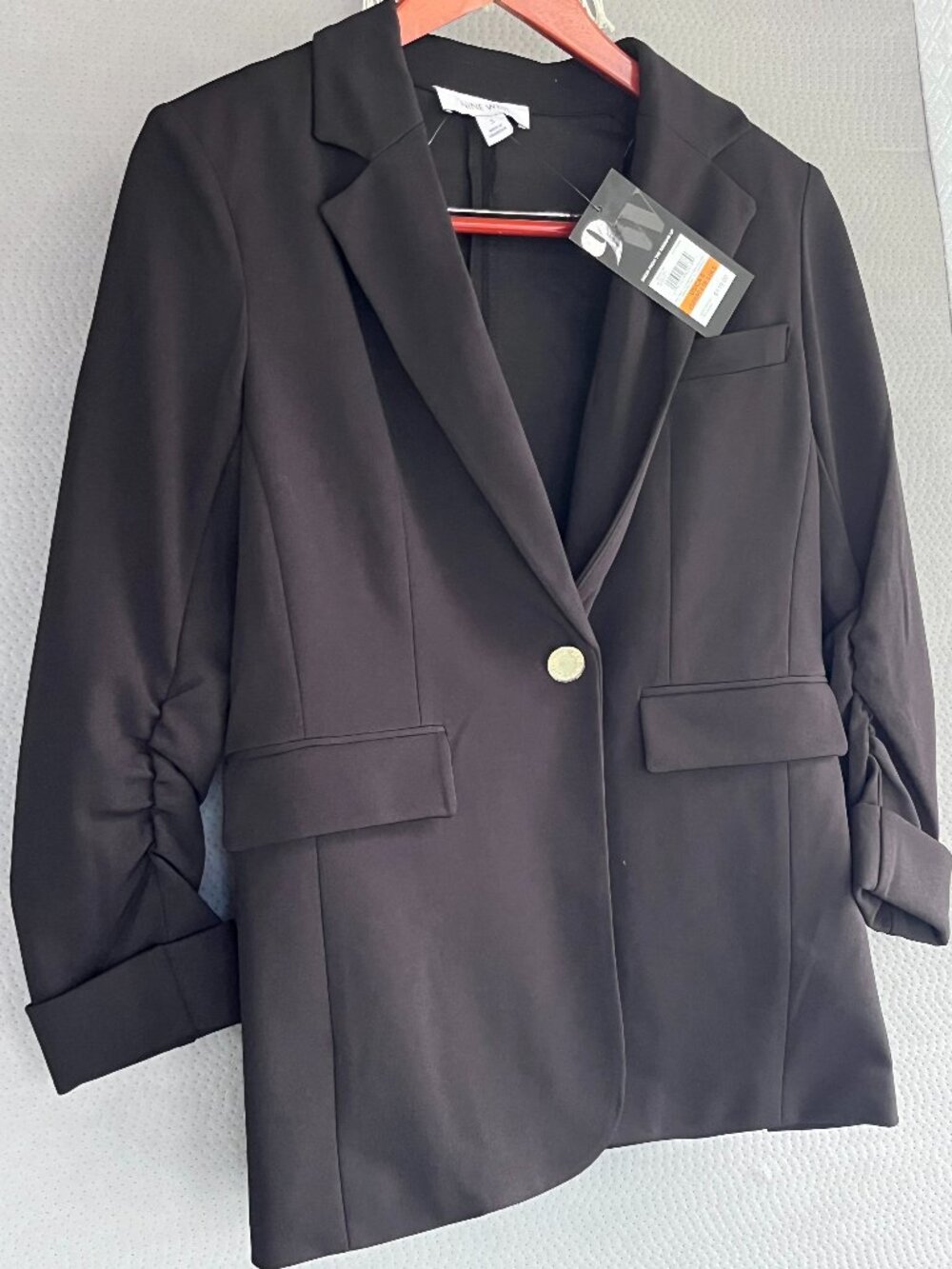 NWT Nine West Black Ruched Sleeve Professional Career Blazer Jacket Size Small